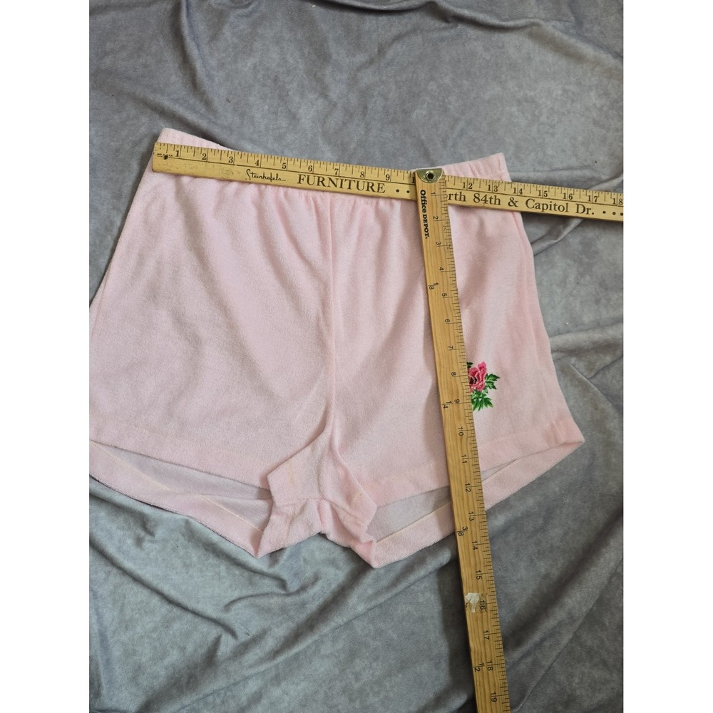 VTG 80s Montgomery Ward Pink Terry Cloth Shorts Set Floral Top L - Picture 13 of 15